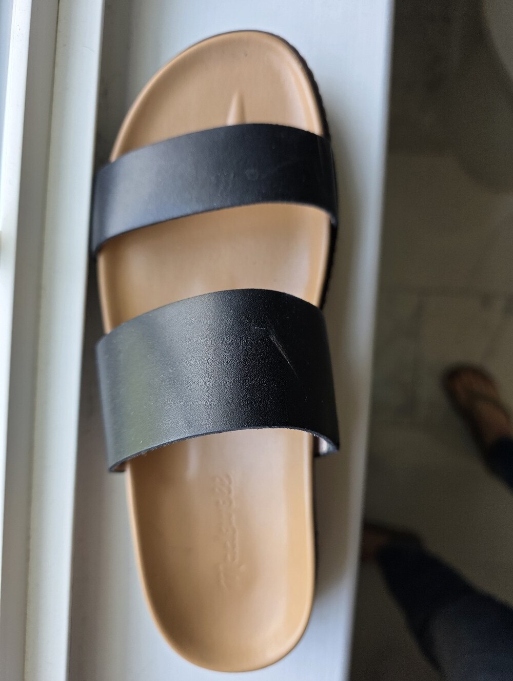 Madewell Charley Black Leather Double Strap Lug Sole Slide Sandals 7.5